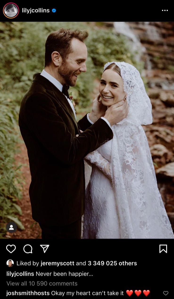 Lily Collins’ fairytale wedding to writer and director Charlie McDowell