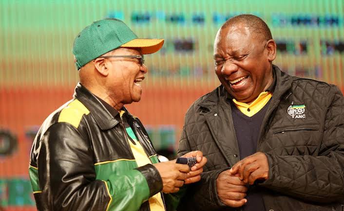 Ramaphosa and Zuma captured laughing together hours after Zuma decided to privately prosecute the president